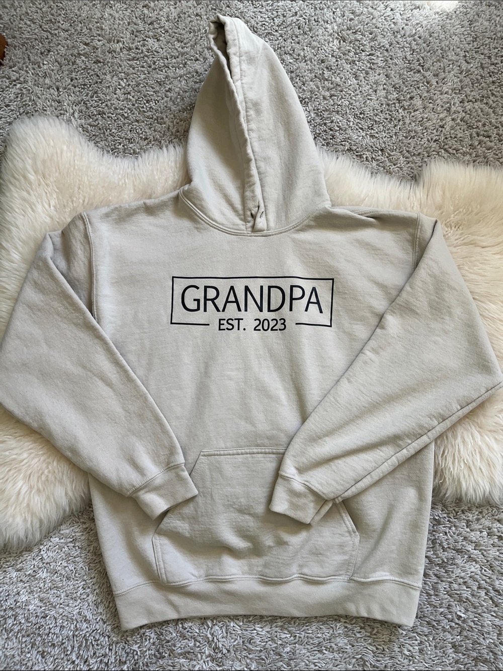 Cream Grandpa EST. 2023 Pullover Hoodie